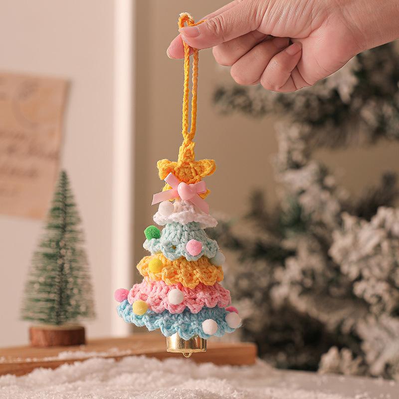 Plush Christmas Pendant Wool Crocheted Christmas Tree Small Ornaments Christmas Decoration Car Pendant