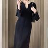 Temperament Black V-neck Knitted Dress, High-end Sense, Super Good-looking Bottom Skirt, Skirt with Coat In Winter