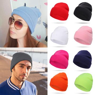 Damen einfarbige Strickmütze Outdoor Ohrenschützende Warme Überkopfmütze Herren Acryl-Wollmütze