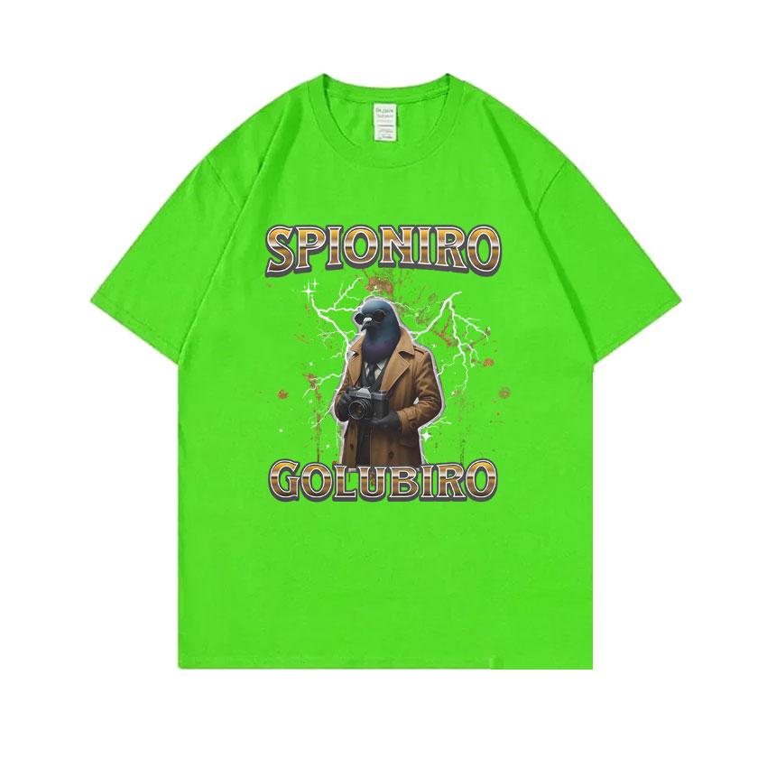 Italian Brainrot Spioniro Golubiro Tshirt Pigeon Funny Meme T-shirts Unisex Women Casual Cotton Short Sleeve Male Vintage T Shirt