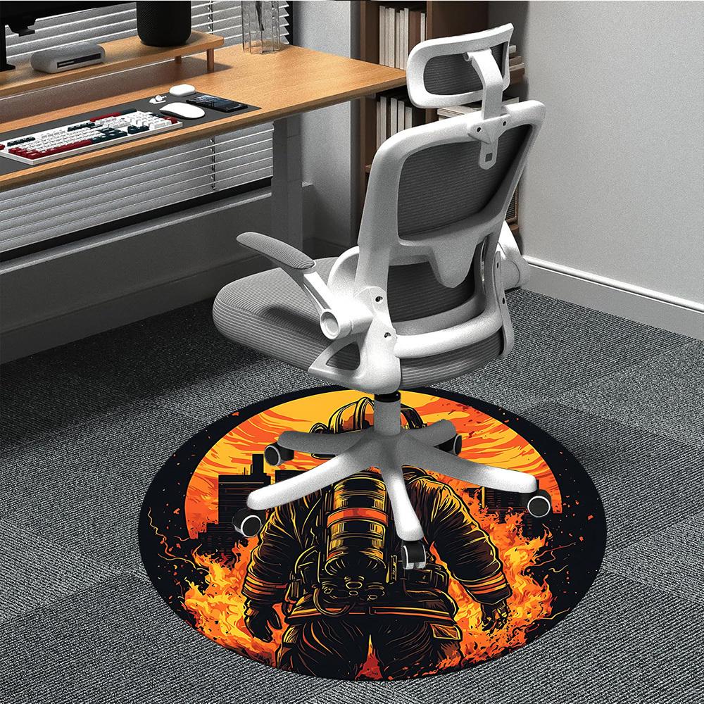 1pc Firefighter Hero Office Round Area Rug, Mat Suitable ForOffice, Under Office Chairs Bedroom Living Room Home Decor, Room Deco