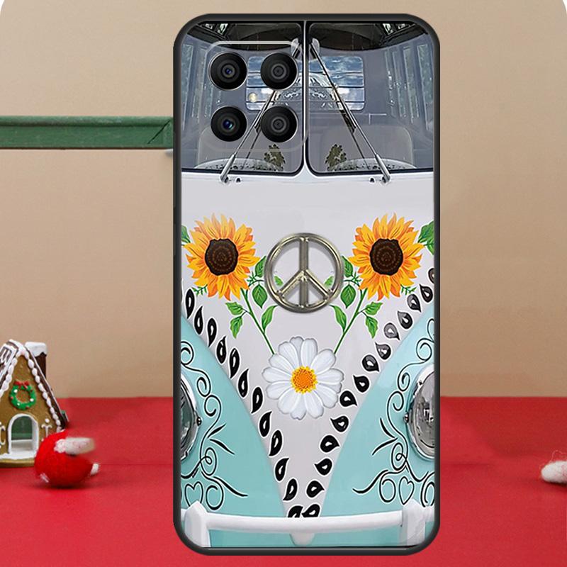 Hippie Peace Bus und Sonnenblume Für Huawei Honor Magic 5 Pro X8 X9a 50 70 P Smart 2019 Nova 9 5T P60 P20 P40 P30 Lite Hülle