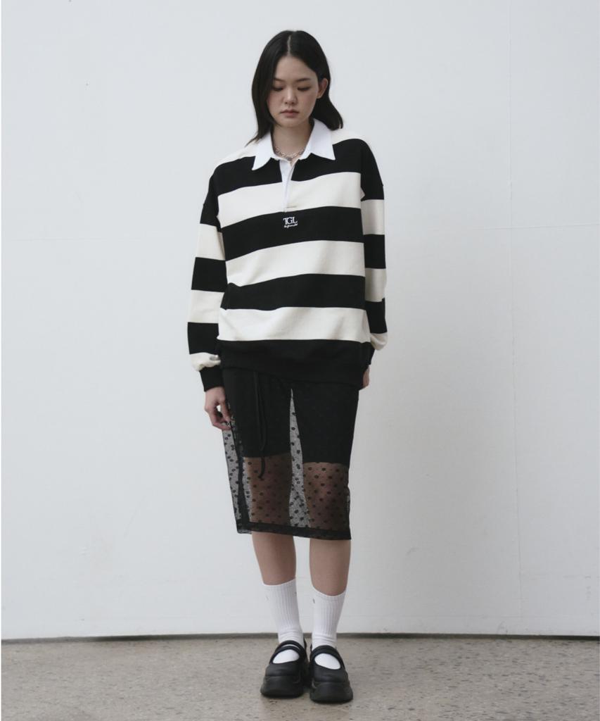 THE GREEN LAB Striped Rugby Collar Sweatshirt [Black]