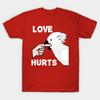 Men Black Print T-shirt Love Hurts Umbrella Cockatoo Parrot Biting No-Cut Heat Transfer Print Cotton Tshirt