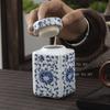 Blue and White Entwined Lotus Small Tea Jar Ceramic Sealed Tea Can Chinese Moisture-proof Tea Can Household Storage Tank