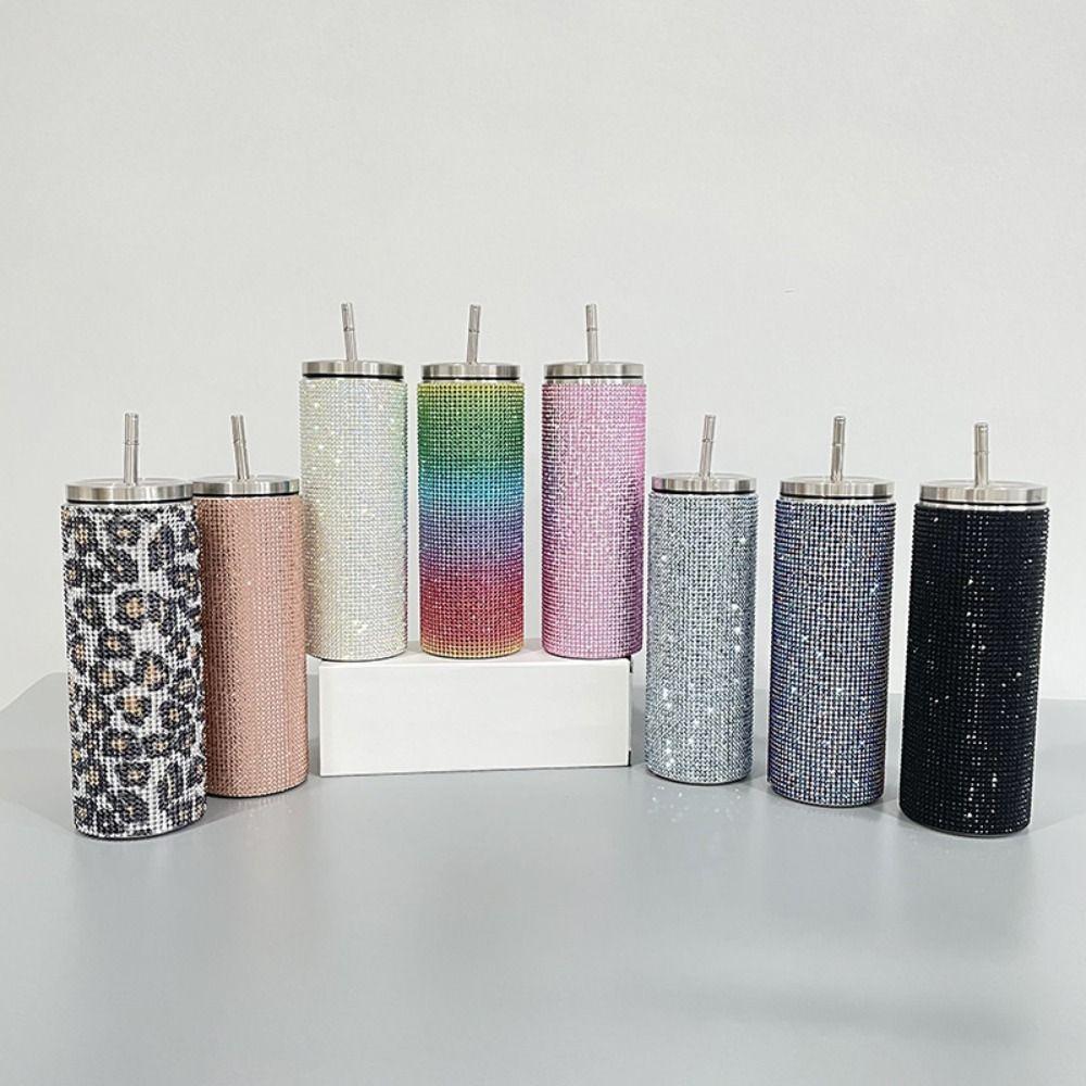 600ml Rhinestone Thermos Bottles Bling Vacuum Flasks Drinkware Straight Tumbler  Outdoor Activities