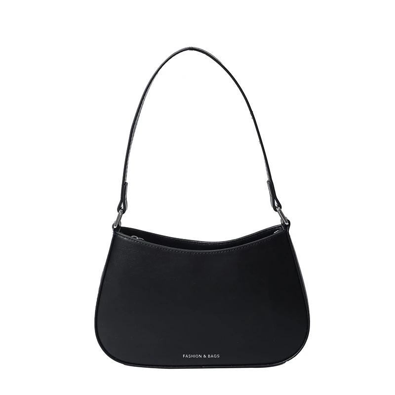 PU Zipper Shoulder Bag for Women Simple Stitching Handbag High Quality Solid Color Fashion