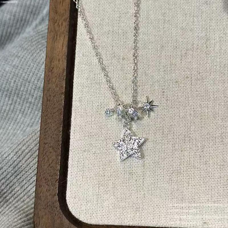 Nytt Halsband i 925 Silver med Stjärna Personlighetsberlock Geometriskt Hänge Choker Födelsedagspresent Fint Smycke för Kvinnor
