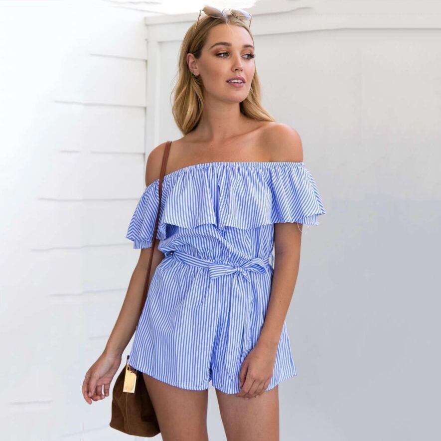 Gestreept Zomer Dames Casual Jumpsuit Stijlvolle Dames Jumpsuit Voor Stranddagen