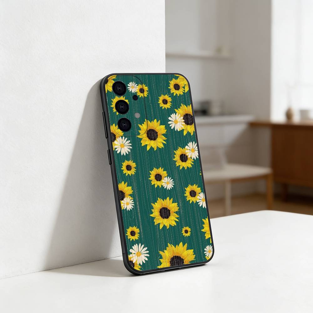 Sunflower Blossoms Phone Case For Samsung S25,24,23,22,30,21,10,9,Ultra,Plus,Lite Soft Black Case