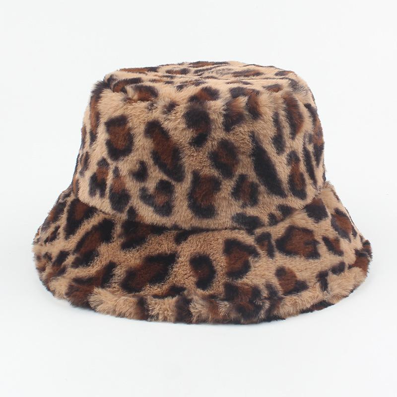 New Velvet Hat for Women In Autumn and Winter Korean Retro Leopard Print Fisherman Hat Casual Versatile Bucket Hat Sunbath Hat