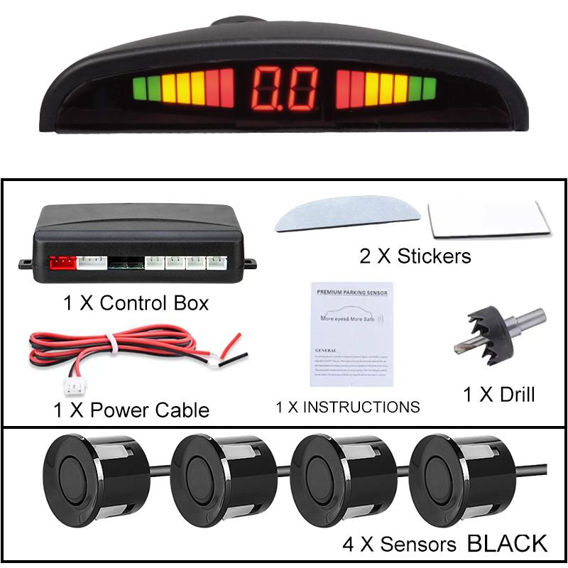 New LED Parking Sensor System Backlight Parktronic Monitor Display Kit Backup Detector Assistant 4 Probes