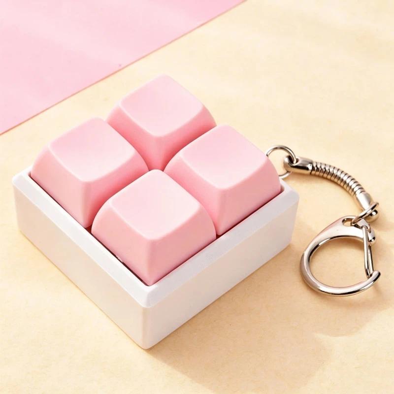 Mini 4 Keys Mechanical Keyboard Fidget Keychain Satisfying Click Sound For Stress Relief Work School Daily Use