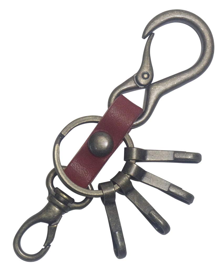 Highstyle Tochigi Leather Mini Carabiner Small Snap Hook Keychain & & 4-Hook + (Antique/Wine Red)