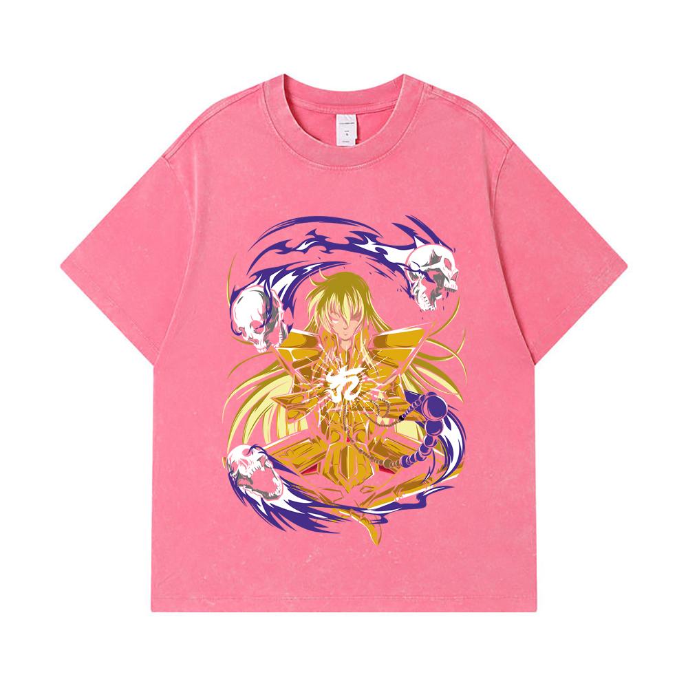 275 GSM Washed T-shirts 100% Cotton Saint Seiya V30 Virgo Print Unisex Heavy Cotton T Shirt