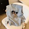 Women Sleeveless Knit Vest Cartoon Embroidery Pullover Tank Top Sweet Korean Style Layering Waistcoat Spring One Size