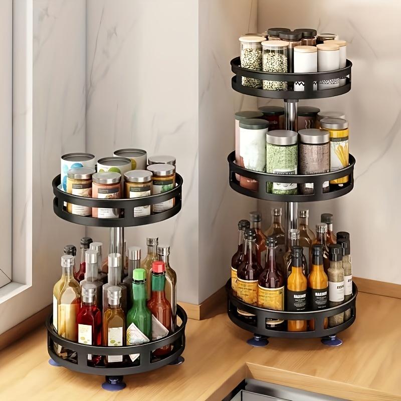 360 Degree Rotating Kitchen Spice Rack Storage Organizer Oil Salt Sauce Vinegar Bottle Holder