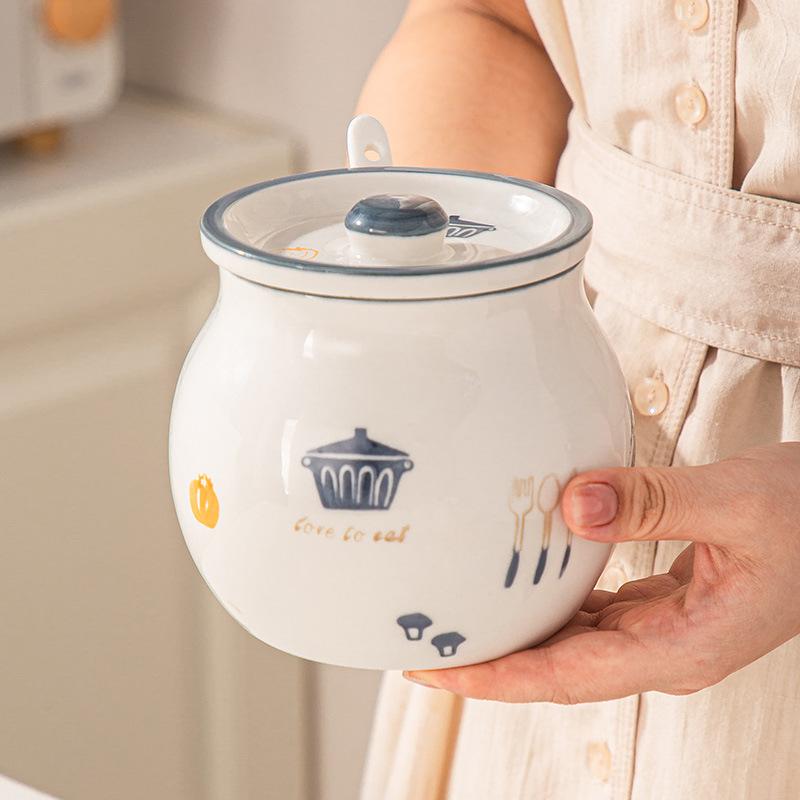 Ceramic Pig Oil Tank Household Decoration Heat-Resistant New Large Ladle Lid Integrated Oil Splash Pot Kitchen Spaces Seasoning Pot