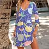 Women's Fashion Casual V-Neck Floral Print Pocket Three-quarter Sleeve Dress