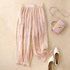 Female Summer Retro Embroidered Cotton-Linen Harem Pants: Lightweight, Breathable, Elastic Waist, Bell-Bottom Style