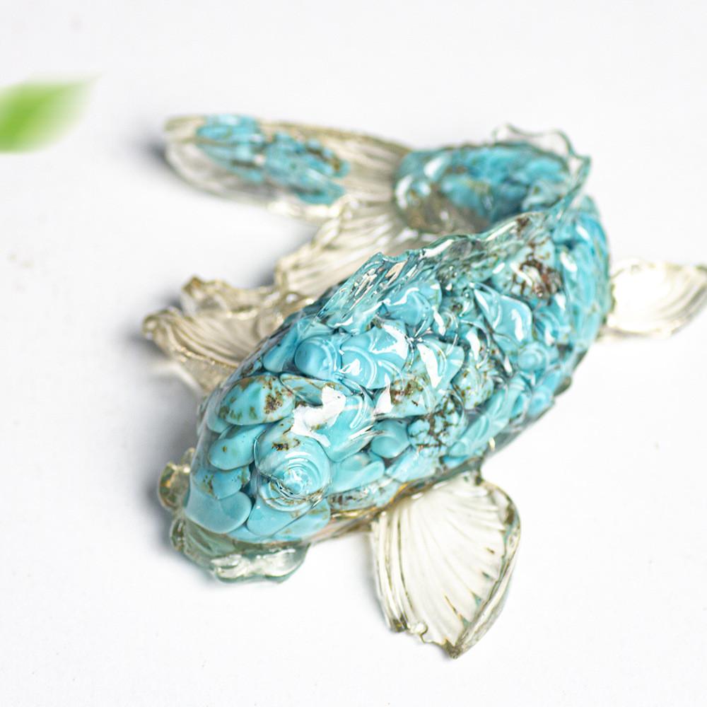 Hars Koi Vis Decoratie Met Natuurlijke Kristal Chips Voor Huis Kantoor Cadeau