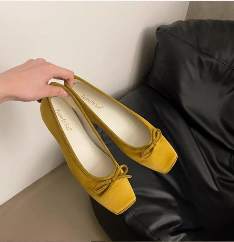 Chaussures Plates Élégantes en Soie à Nœud Mode Bout Carré Mary Janes Peu Profonds Chaussures de Ballet Décontractées Souples pour Femmes Chaussures de Ville à Enfiler