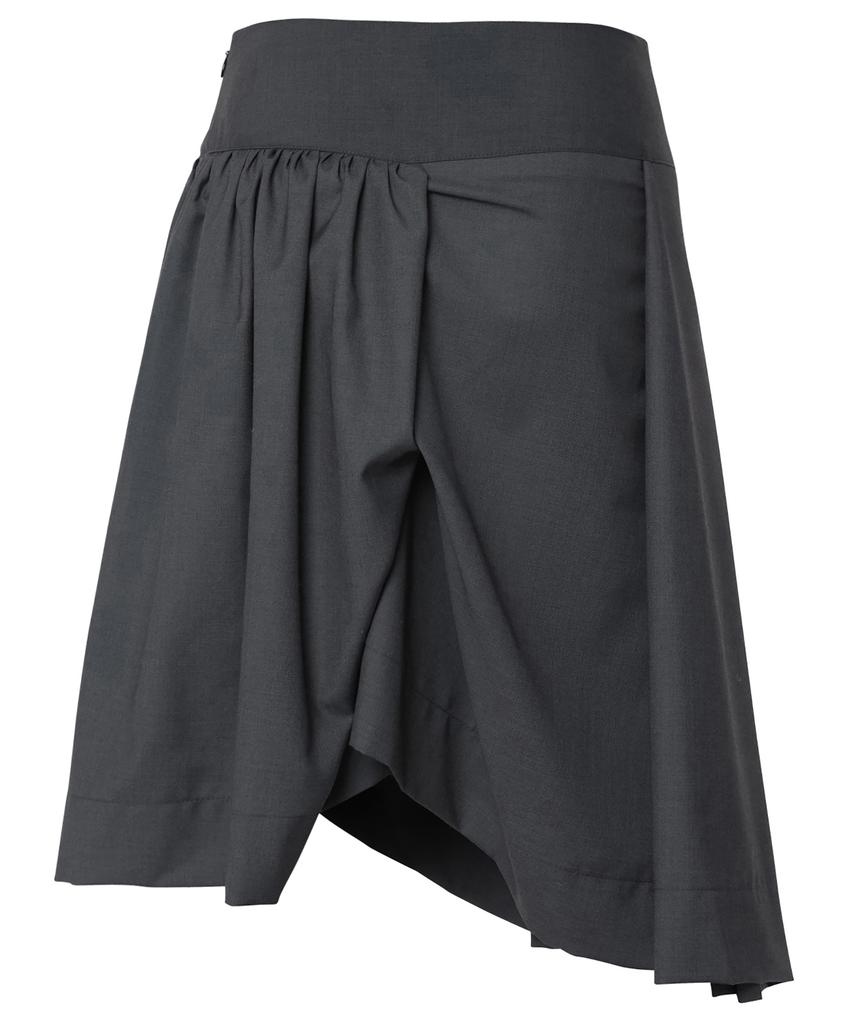 Peulleeoeob Asymmetrical Draped Midi Skirt (Fl-248_Charcoal)