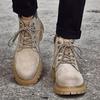 Winter Warm Plush Fashion Men’s Leather Cowboy Boot Outdoor Casual Leather Handmade Sneakers Young Shoes Yellow Men Travel Boots
