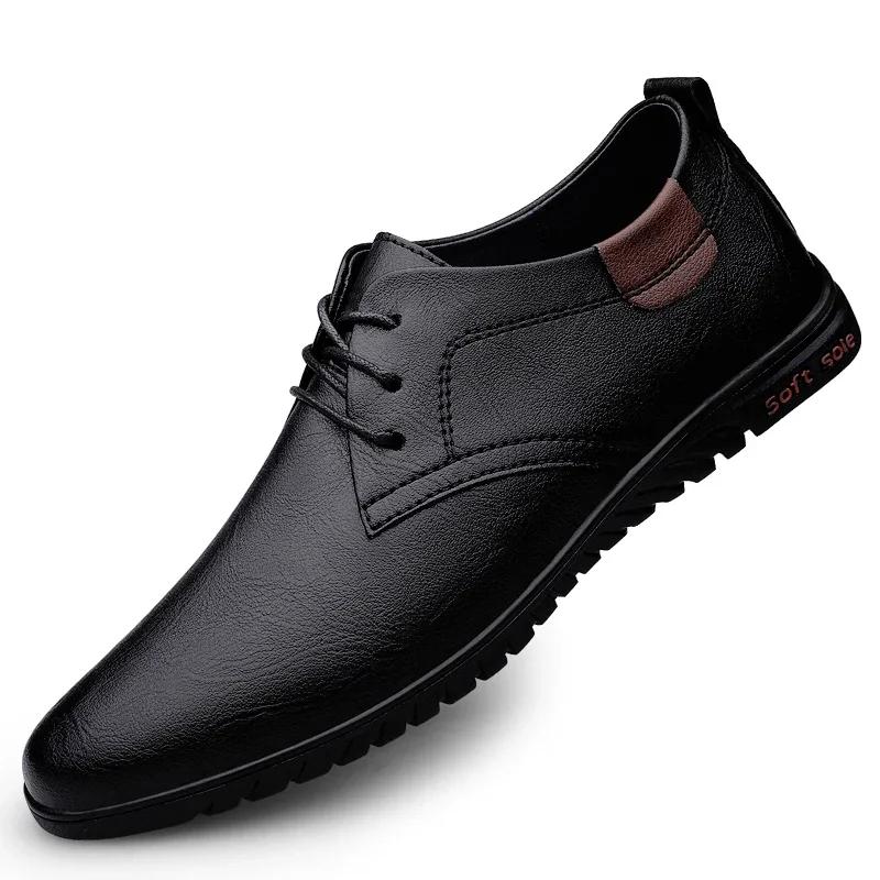 Hoogwaardige Zakelijke Leren Schoenen Puntige Neus Lage Hak Formele Bruiloftsschoenen Echt Leer Modieus Zachte Zool Oxford Schoenen