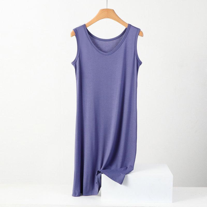 Vestido Camiseta Modal Feminino Preto Sem Mangas - Comprimento Médio, Caimento Solto, Tamanho Grande