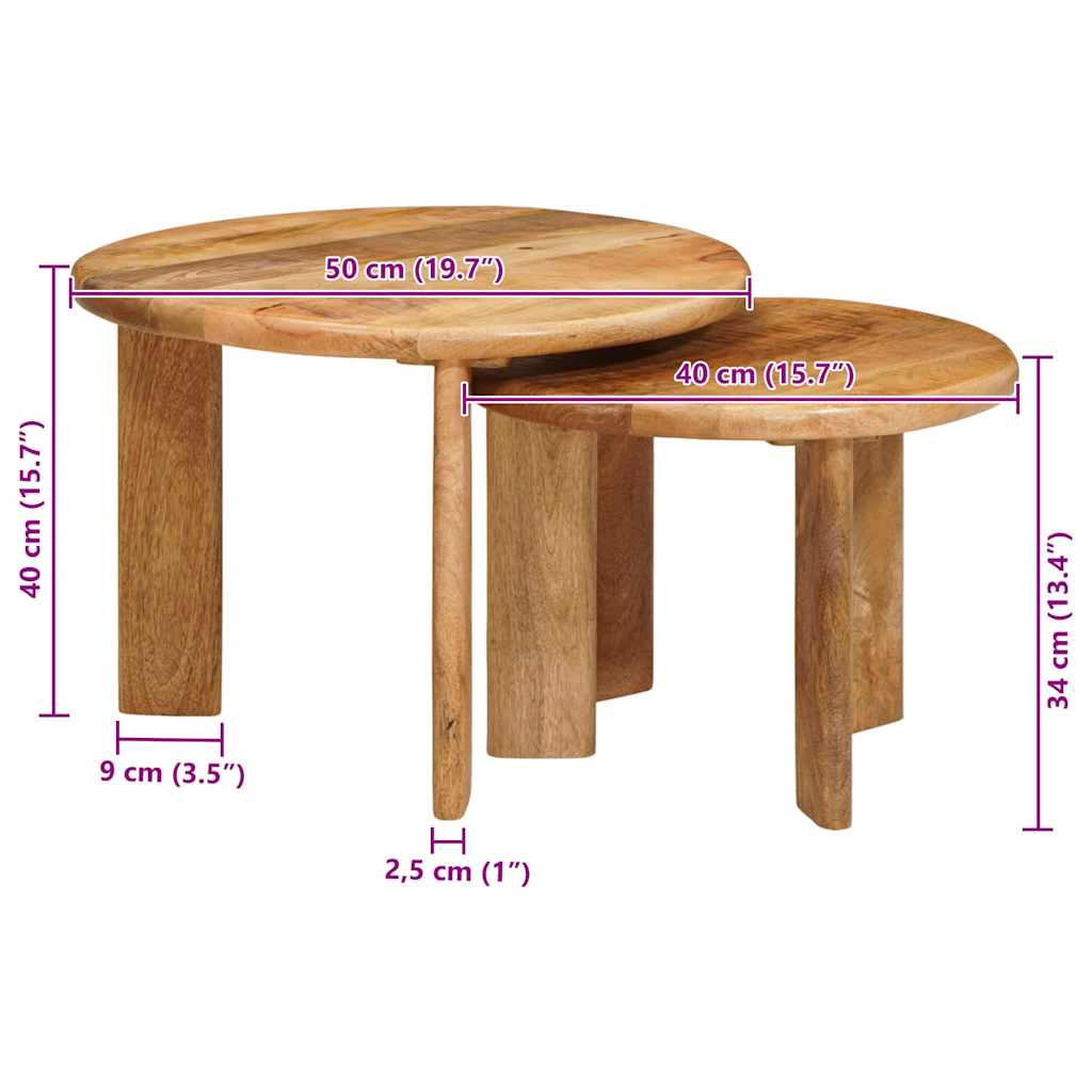 Nesting Coffee Tables 2 pcs Brown Ø 50 x 40 cm Solid Mango Wood