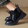 Fashion Retro Lacing Chunky Heel Platform Ankle Boots Women 2025 Winter Black Soft Leather PU Warm Non-slip Thick Bottom Knight Boots