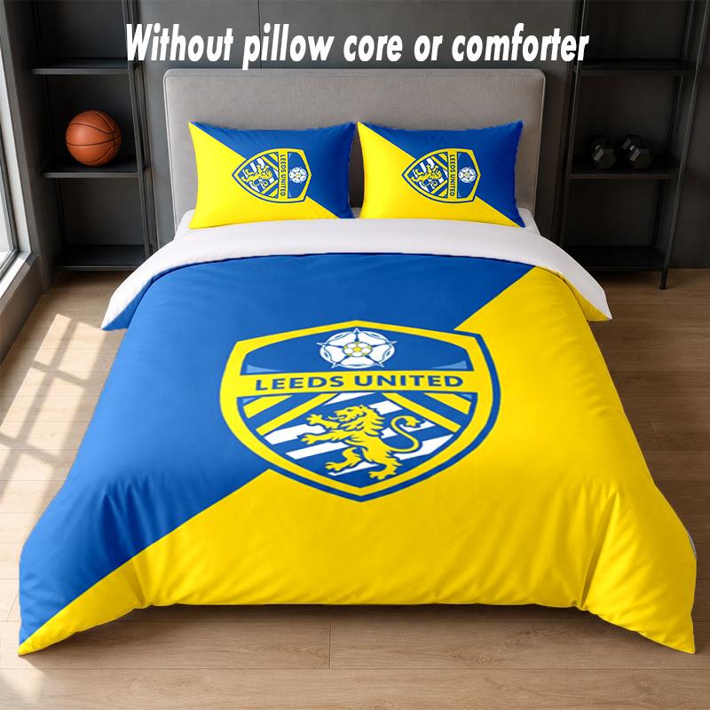 Leeds United Football Design Bed Bedding Set 1 Duvet Cover + 2 Pillowcases Soft Breathable Household Bed Linens