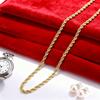 45-60cm Pretty 18K Gold 4mm Rope Chain Necklace for Women Man Fashion Wedding Christmas Gifts Jewelry 18-24Inch Party