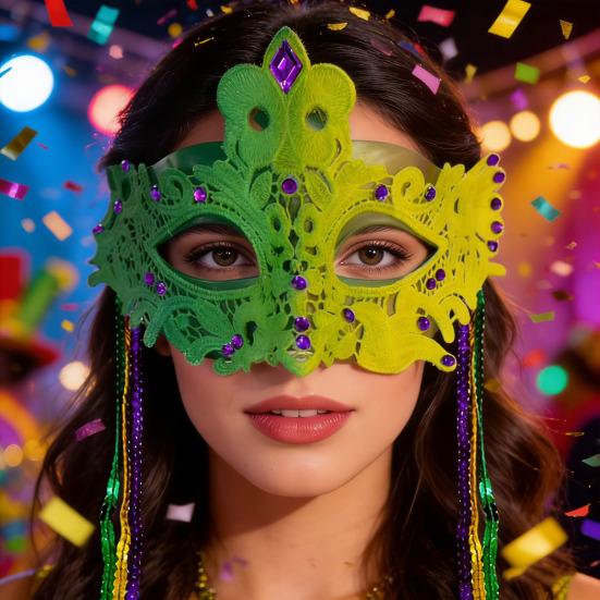 Mardi Gras Maskesi Yapay Elmaslı Yarım Yüz Karnaval Maskesi Payetli Püsküllü Maskeli Balo Maskesi Cadılar Bayramı Kostümü Balo Cosplay Sahne Şovu için