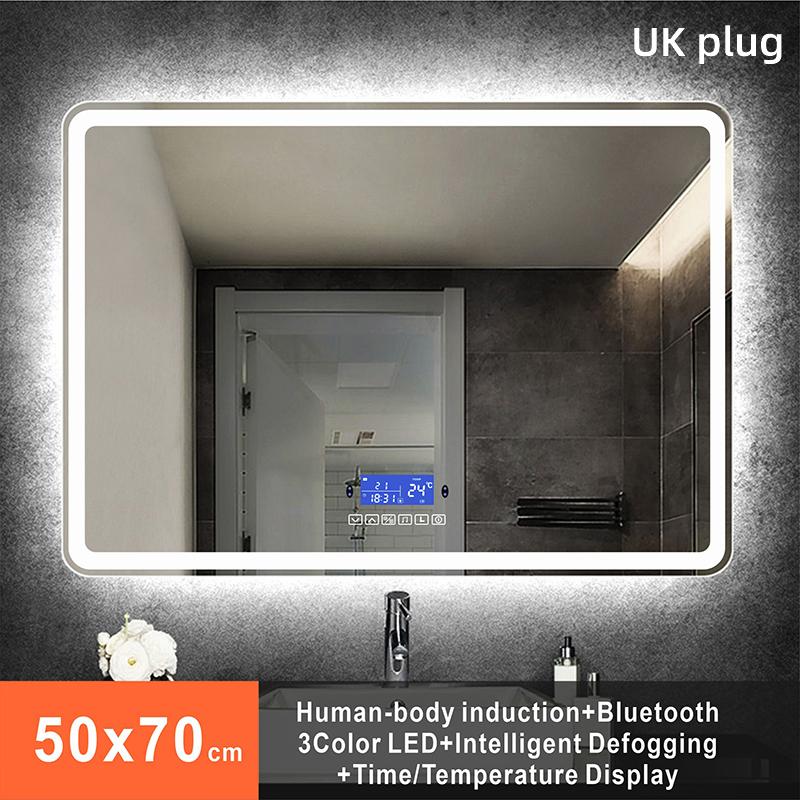 Rectangle Bluetooth Smart Bathroom Makeup Mirror With LED Warm White Light Human Body Induction Anti-fog Beauty Mirrors