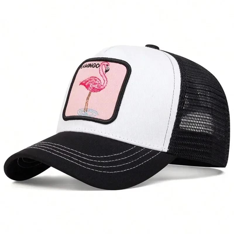 Unisex Flamingo Patch Embroidery Baseball Net Caps Spring Summer Outdoor Sunscreen Hat Adjustable Casual Trucker Hats