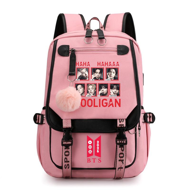 BTS Mode Rucksack mit Kontrastfarben für Schüler, Leichte Schulranzen mit großem Fassungsvermögen