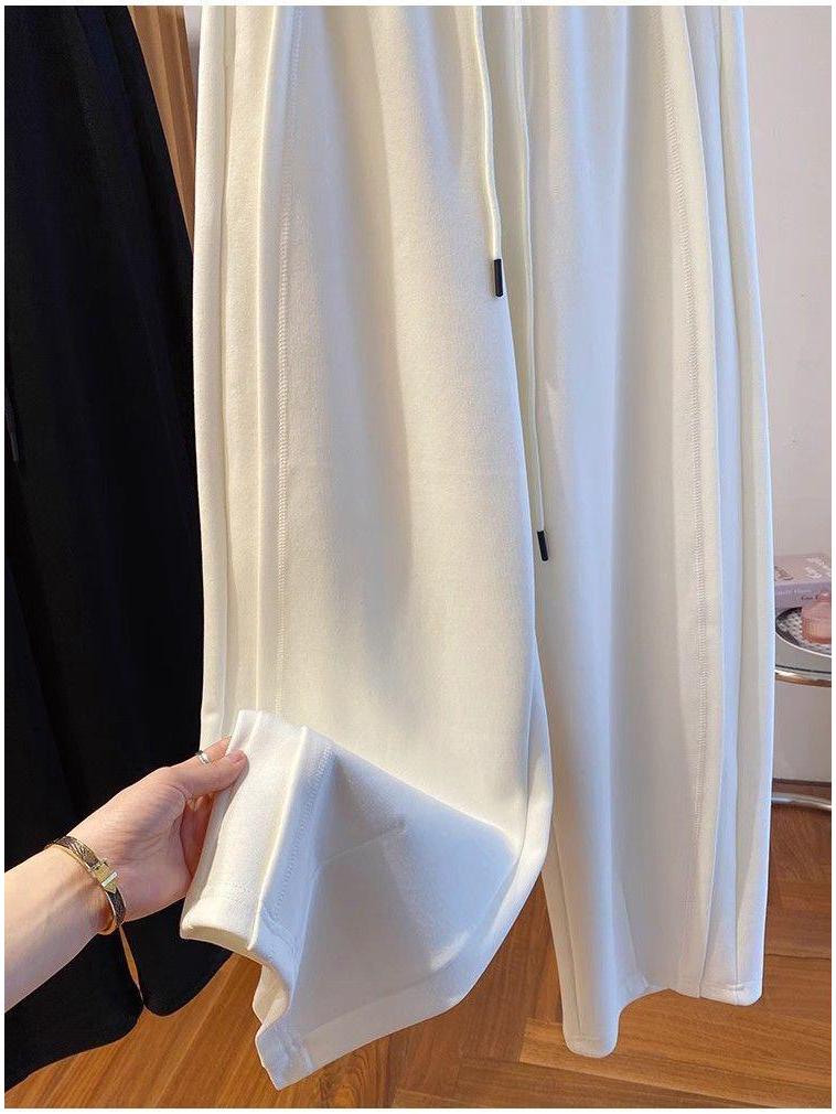 Plus Size Women's High Waist Slimming Sweatpants - Spring New Style, Extra Large 300 Jin, Casual Drawstring, Straight Wide Leg Trousers
