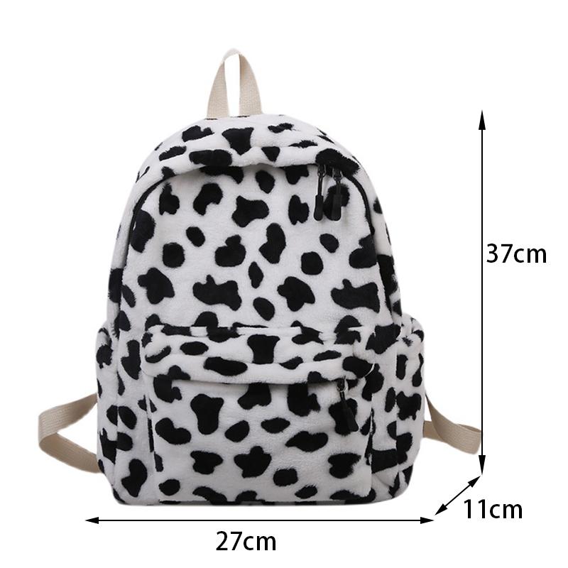 Mode Plüsch Rucksack Für Frauen Große Kapazität Mädchen Schule Tasche Nette Kuh Muster Rucksack Winter Neue Reise Rucksack