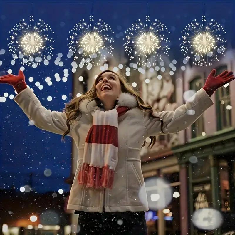 Hanging Solar Fireworks Light 360/480 LED Starburst Light Outdoor Waterproof 8 Mode Fairy Lights Eaves Garden Tree Christmas Decoration Lights
