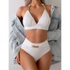 New Solid Color 2 Piece Swimsuit for Women Sexy High Waist V-neck Suspender Halter Backless Bathing Suit