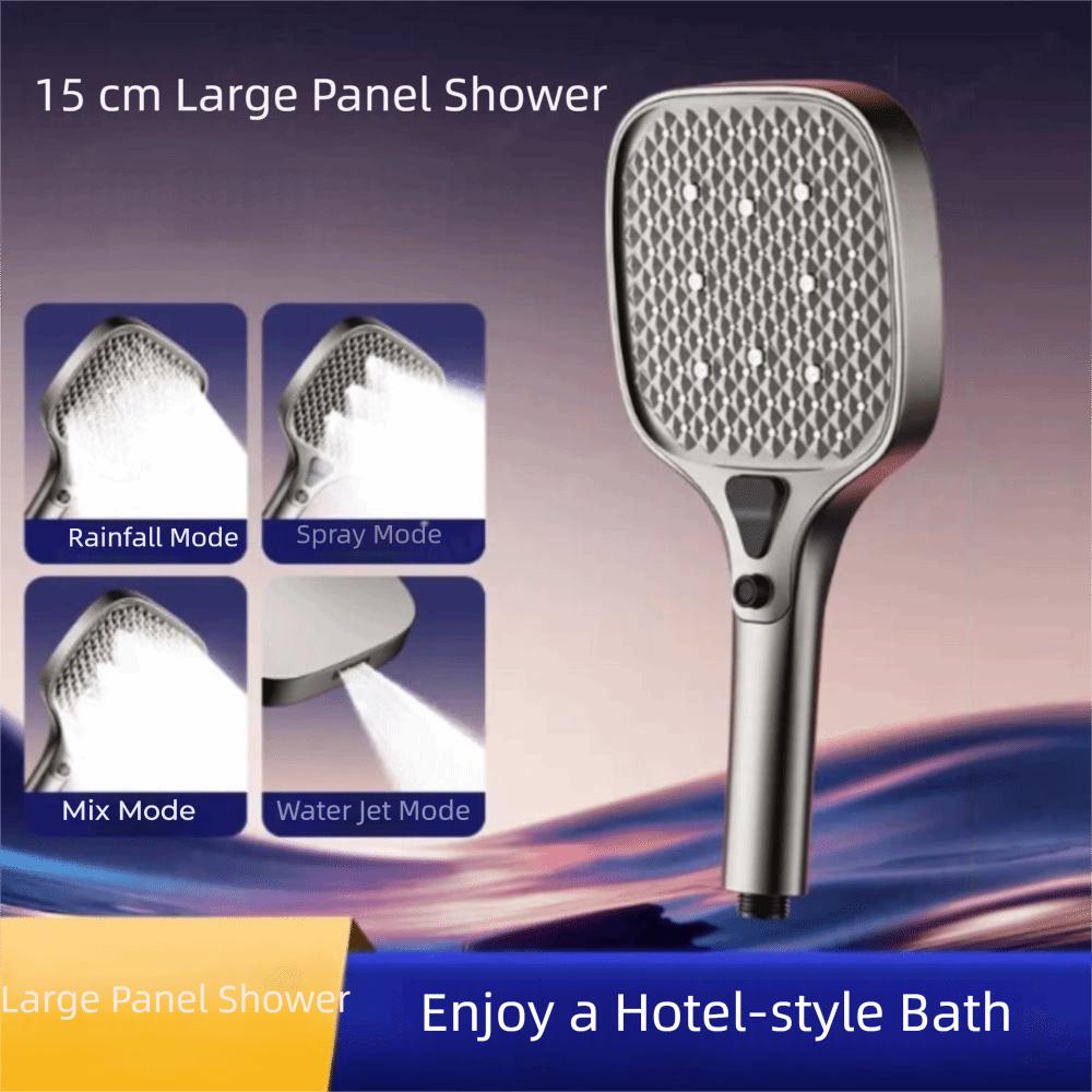 Tête de Douche Panneau Large 15CM Haute Qualité Douche Baignoire Débit Élevé Amovible Pressurisée 4 Modes Remplacement Douche Universel