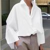 Chemise Décontractée Unie Lâche Ouverte Devant pour Femme