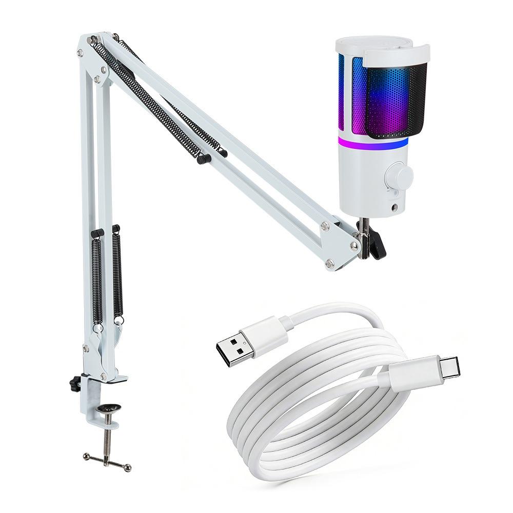 Professional RGB USB Microphone Kit with Boom Arm, Mute Button & Gain Control for Gaming, Streaming, PC, PS5, Mac, Android