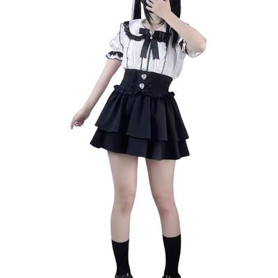 Mini Pleated Skirt with Everyday Harajuku Style [KEWJYUE] Landmine-style Ruffles, High-Waisted, Slimming, Above-the-Knee, Leg-Slimming, Cute,