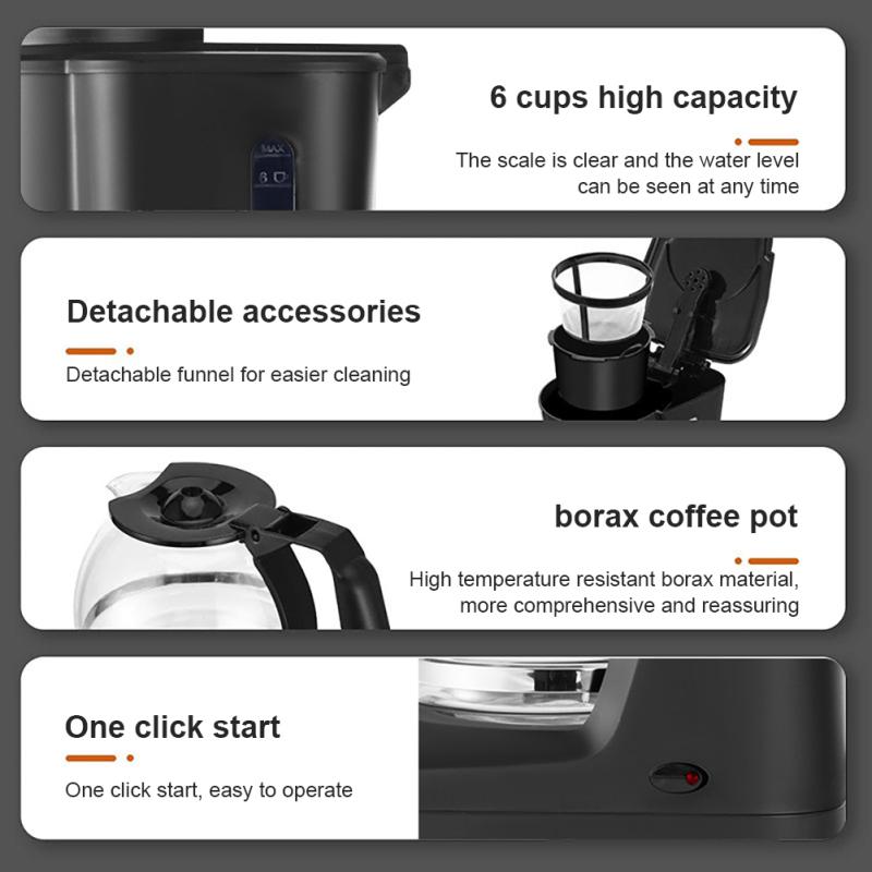 Drip Coffee Maker 600w High Power 6 Cups Large Capacity Kitchen Automatic Espresso Machine Espresso KTY