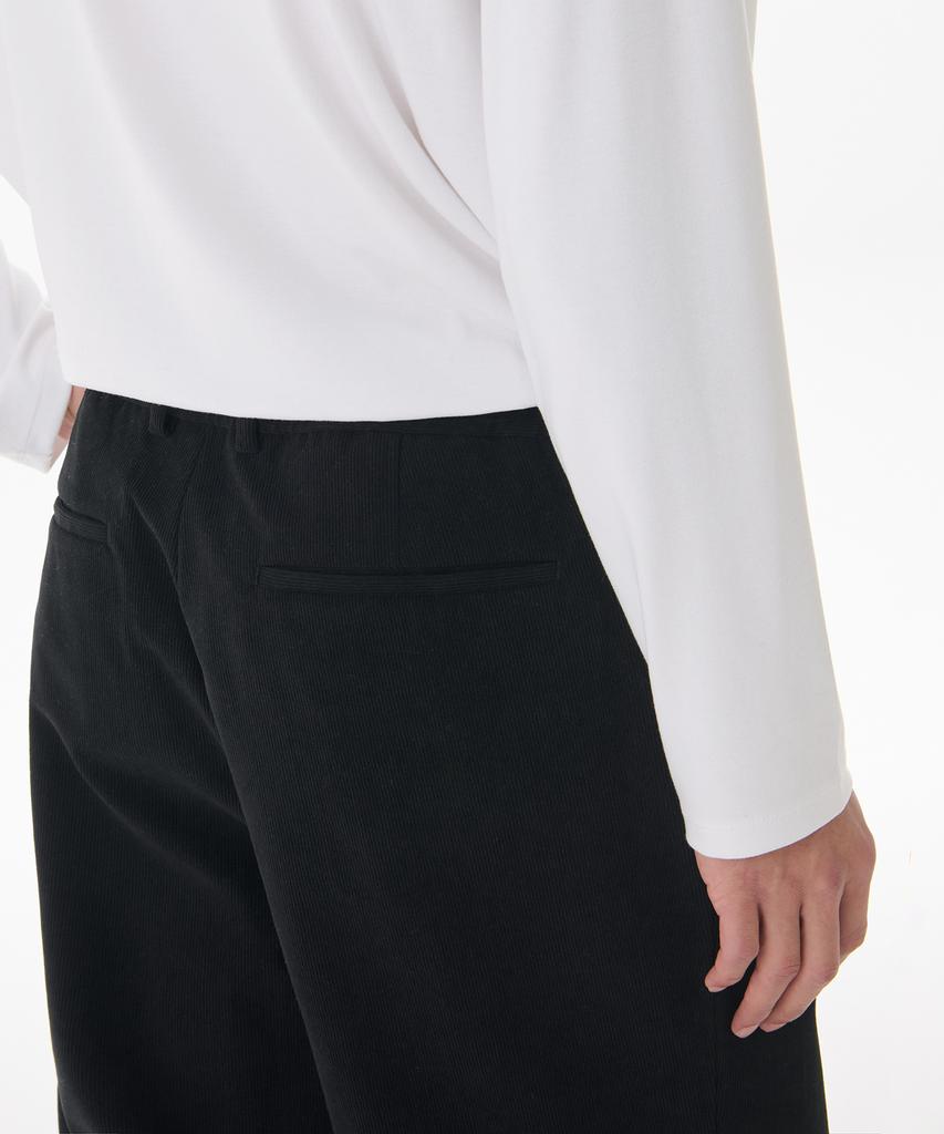 MUSINSA STANDARD 14W Corduroy One-Pleat Wide Elastic Pants [Black]