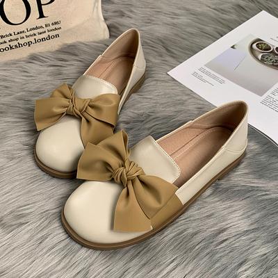Spring and Autumn Flat Sole Single Shoes British Leather Shoes Women's Casual Shoes Bow Knot Loafer Shoes