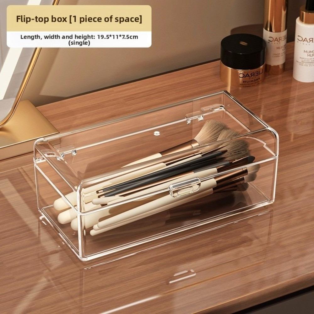 Stackable Makeup Brushes Storage Box Acrylic Clear Makeup Sponges Organizer Dustproof With Lid Cosmetic Tools Storage Case